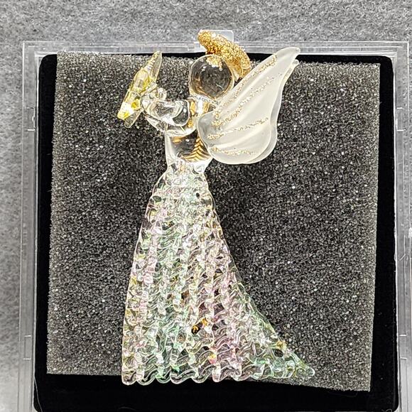 Hand Spun Glass Angel With Star Christmas Holiday Ornament Box Santa's Workbench - Picture 1 of 12